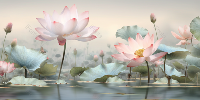 绿色清爽夏天莲蓬花蕊荷花在池塘里绽放中国风背景插画,插画/手绘图,插画/手绘图库,插画/手绘图下载,插画/手绘